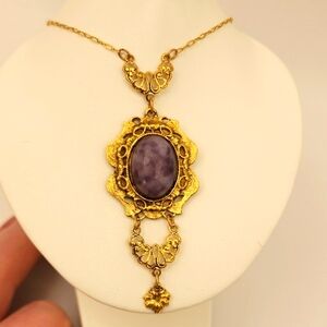 Gold Glit & Purple Victorian Paperclip Necklace